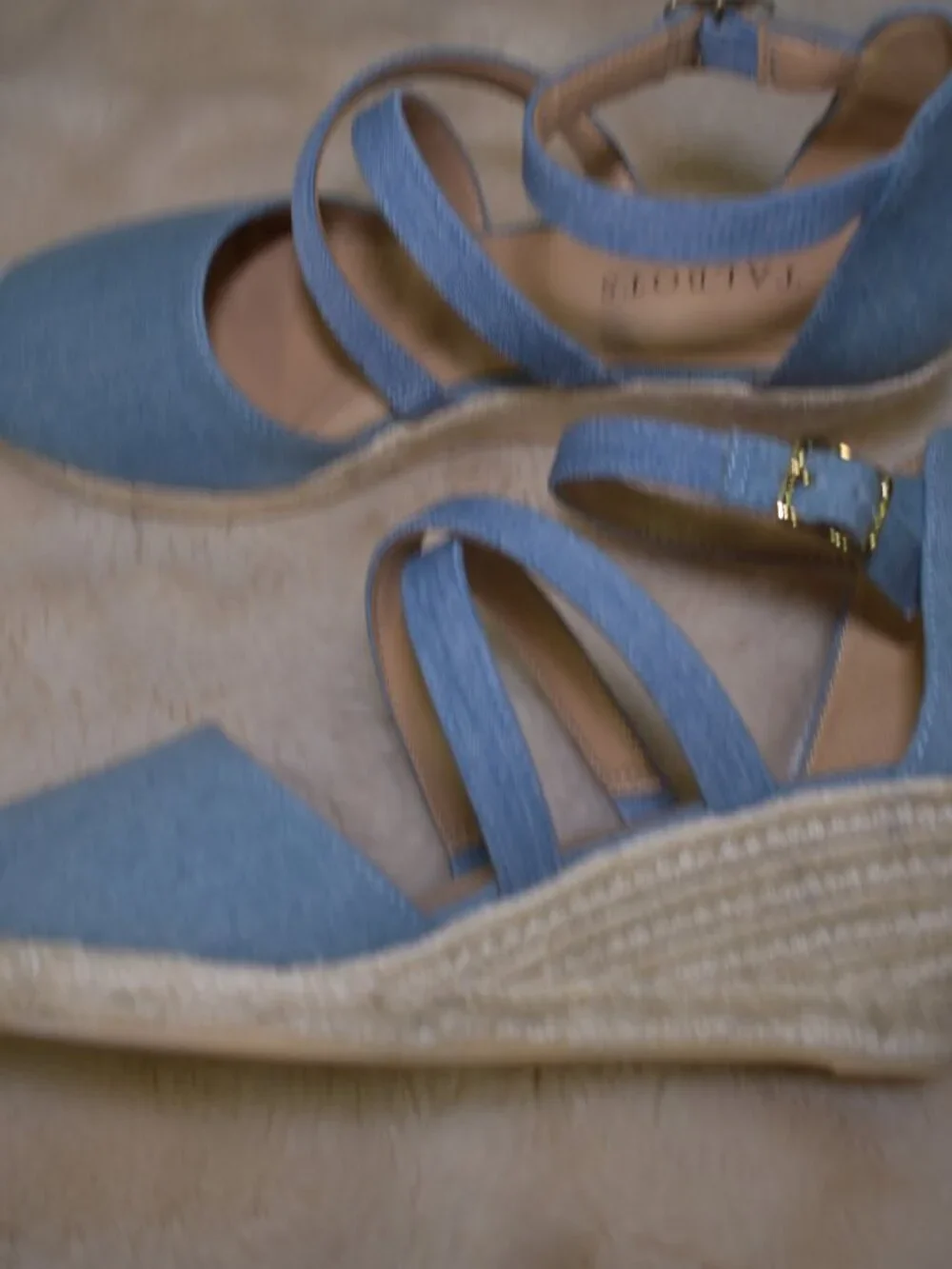 Talbots Lyndsay Denim Espadrille Wedges Size 8 Blue Strappy Summer Sandals